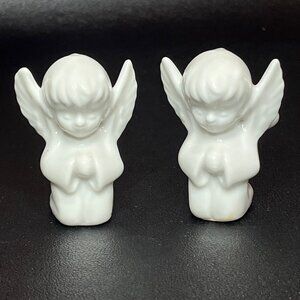 Biedermann White Porcelain Praying Angel Figurine Candle Holders